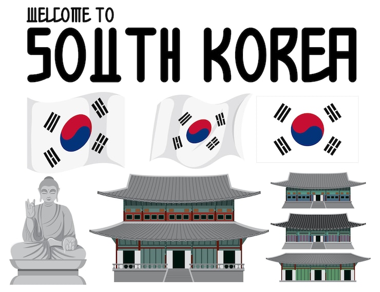 Vector Gratis welcome to south korea text with traditional korean mask