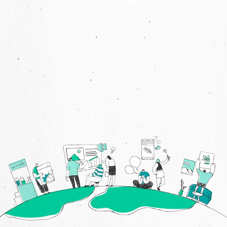 Vector Gratis white and green vector brainstorming team doodle art illustration