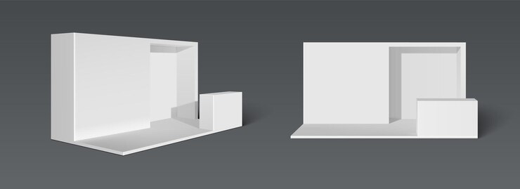 Vector Gratis white booth stand with platform for goods display