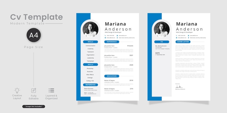 Vector Gratis white elegant minimalist cv resume with blue