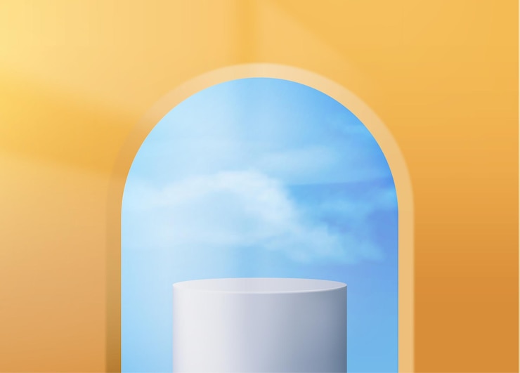 Vector Gratis white product podium under arch window with sky