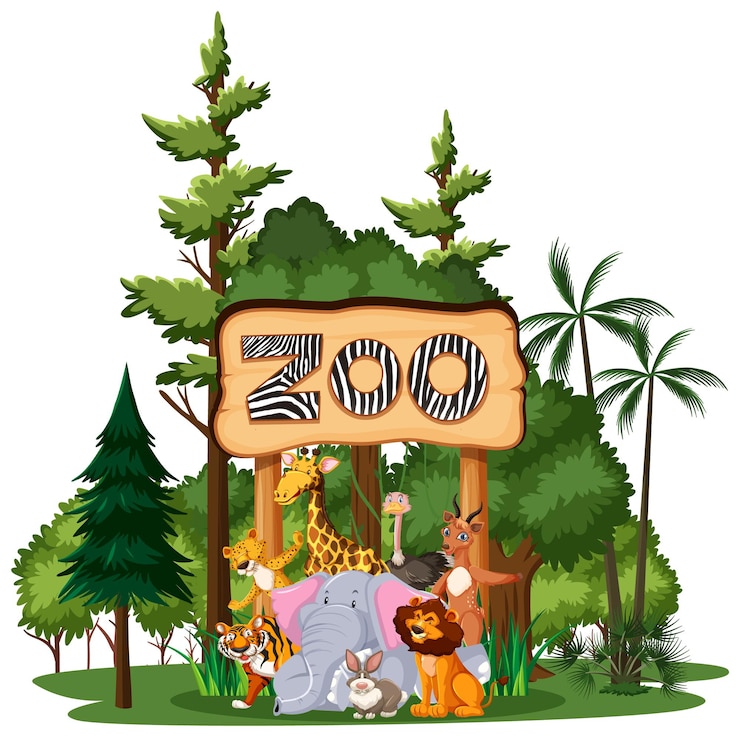 Vector Gratis wild animal or zoo animal group with nature elements on white background