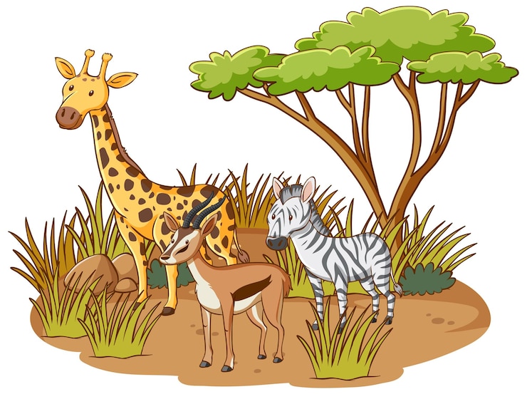 Vector Gratis wild animals in savannah forest on white background