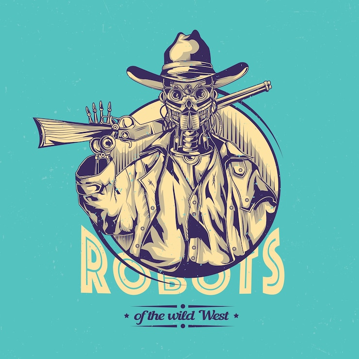 Vector Gratis wild design with illustration of robot cowboy.