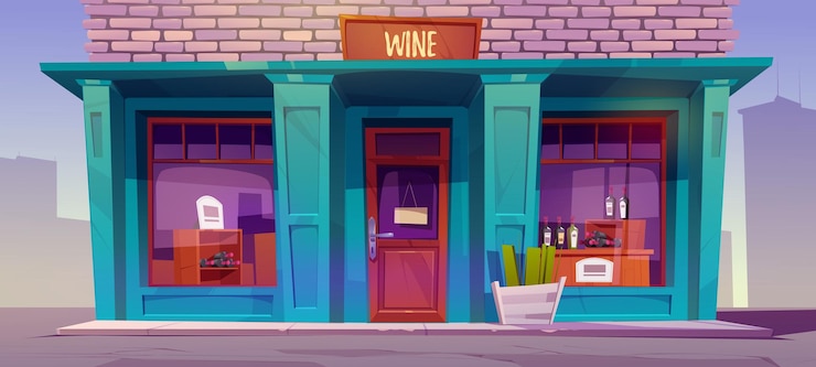 Vector Gratis wine shop facade alcohol production store front