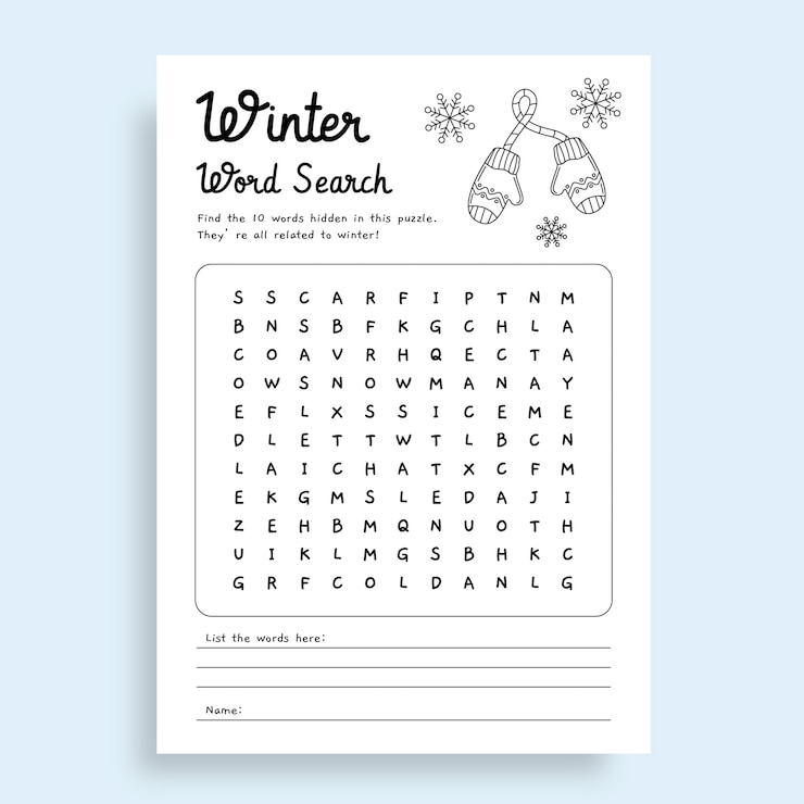 Vector Gratis winter worksheet template