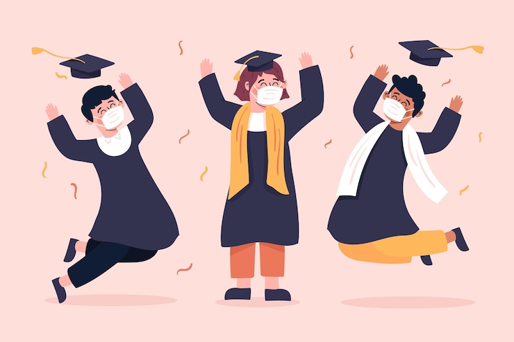 Vector Gratis wisudawan mengenakan masker medis