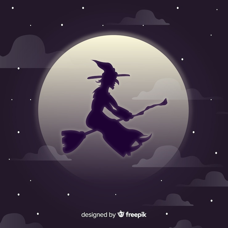 Vector Gratis witch character with silhouette style