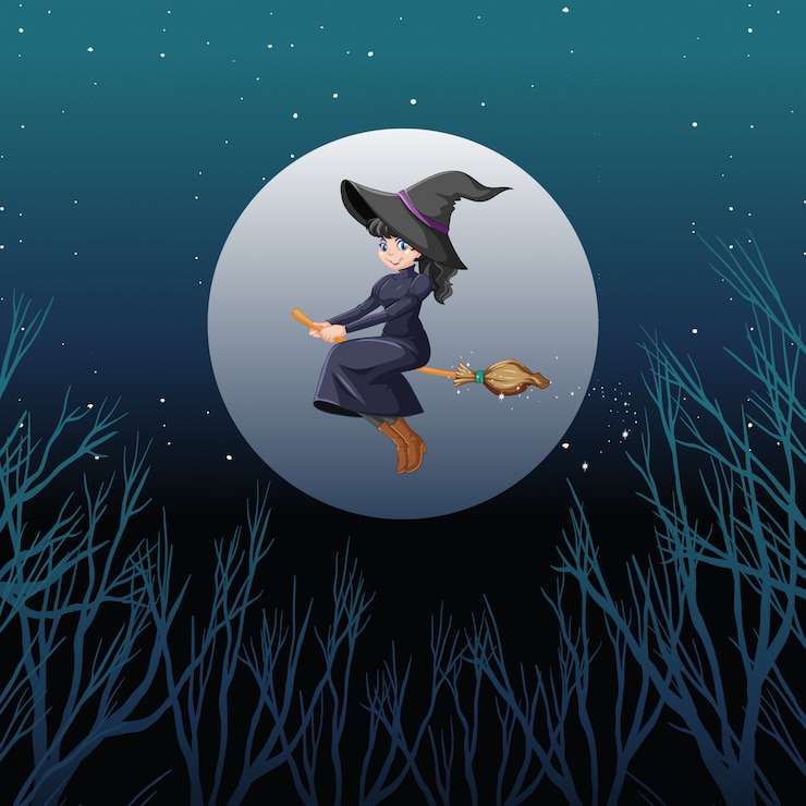Vector Gratis witch or wizard riding broomstick the sky isolated on sky background