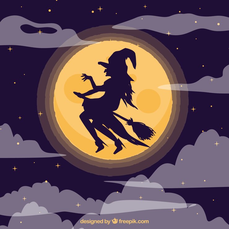 Vector Gratis witch silhouette flying background