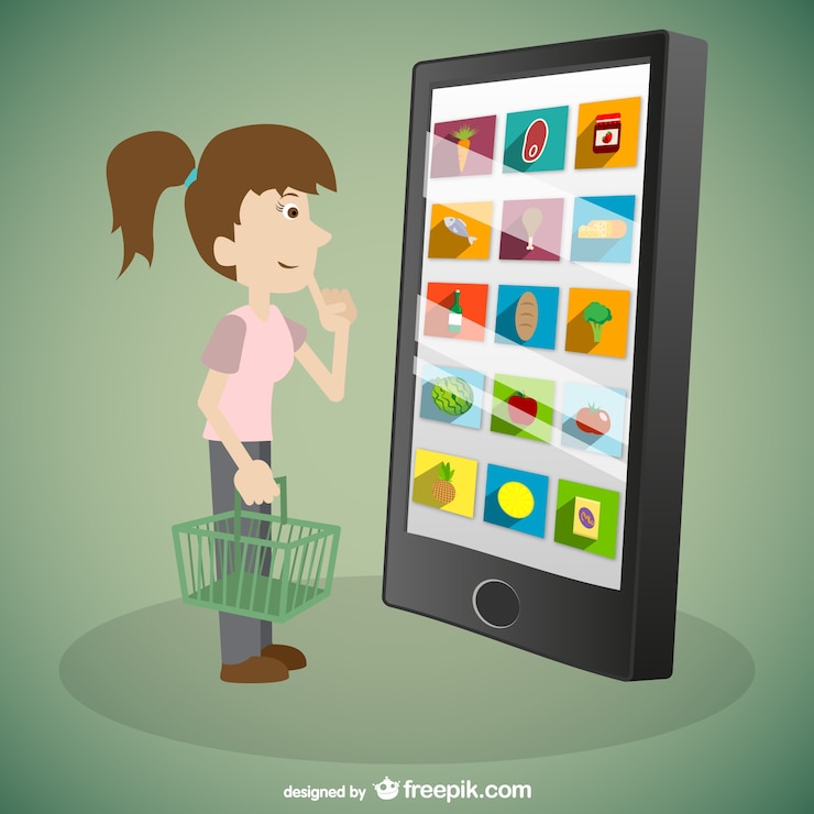 Vector Gratis woman shopping online
