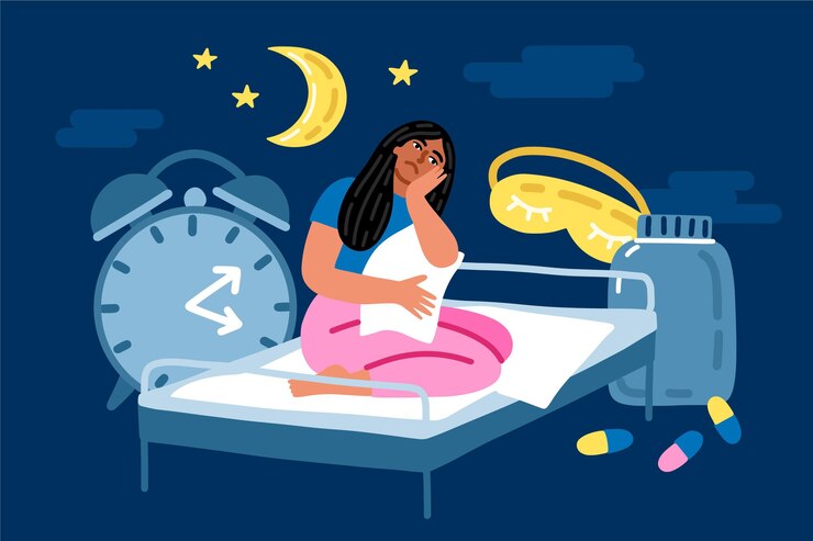 Vector Gratis woman sitting in bed insomnia concept