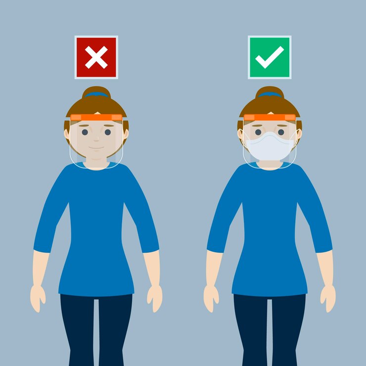 Vector Gratis woman using face shield and medical mask