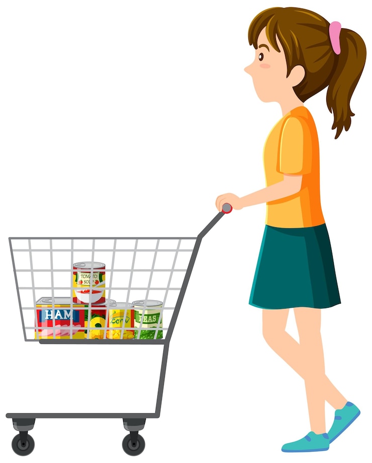 Vector Gratis woman with shopping cart vector