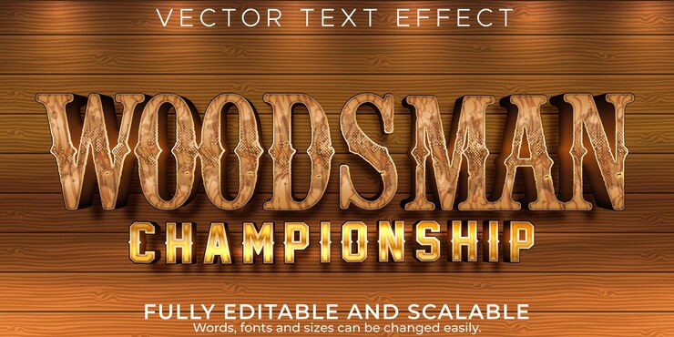 Vector Gratis wood text effect; editable timberman and woodcutter text style