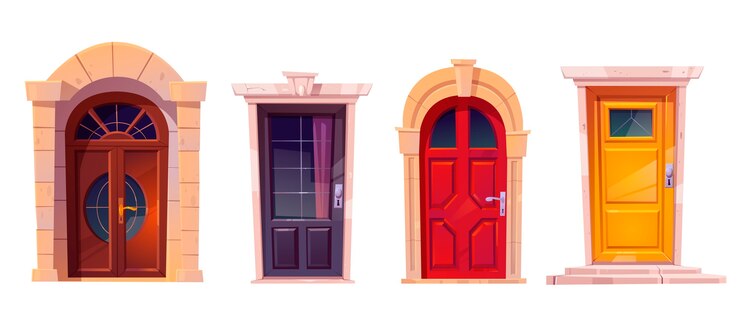 Vector Gratis wooden front doors with stone frame isolated on white background