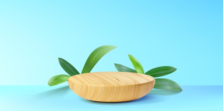 Vector Gratis wooden product podium with green grass leaf