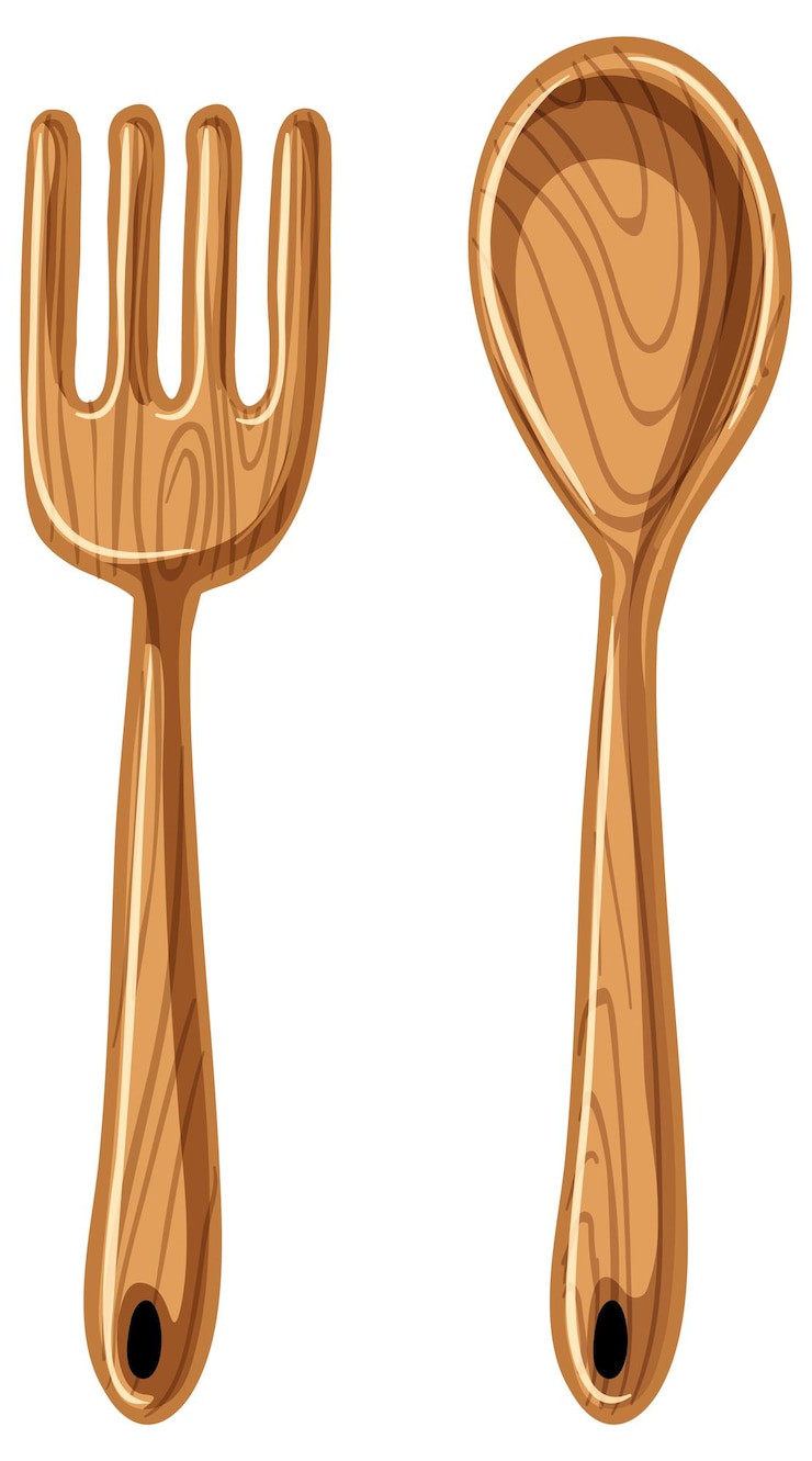 Vector Gratis wooden spoon with fork isolated on white background