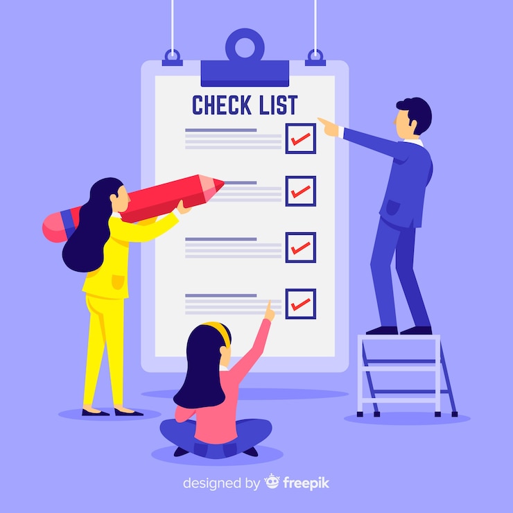 Vector Gratis work team checking giant check list background
