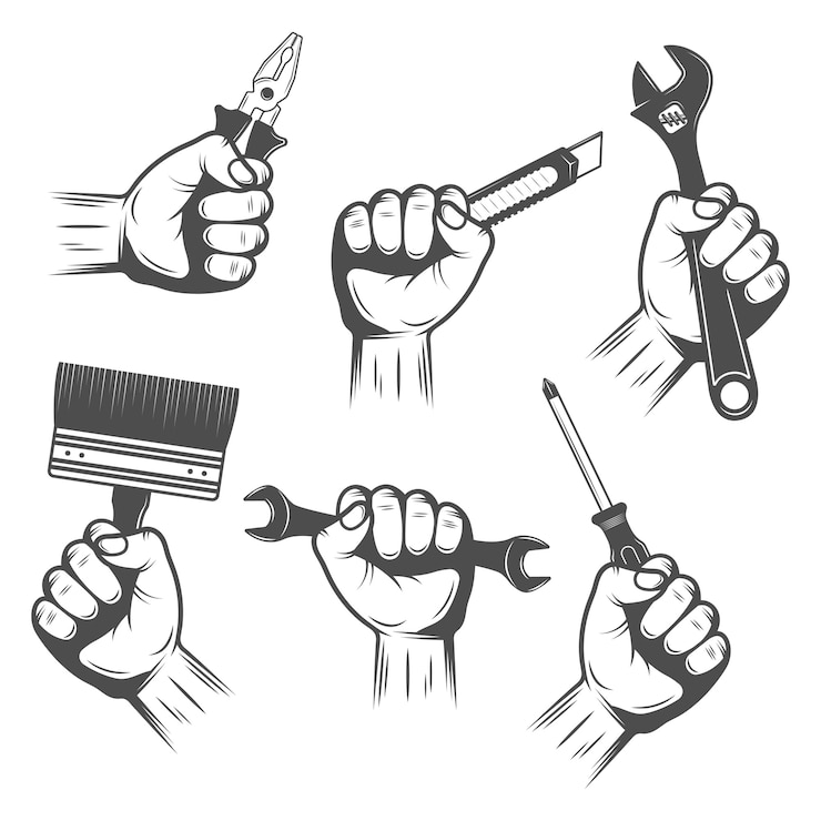 Vector Gratis work tools in hands set