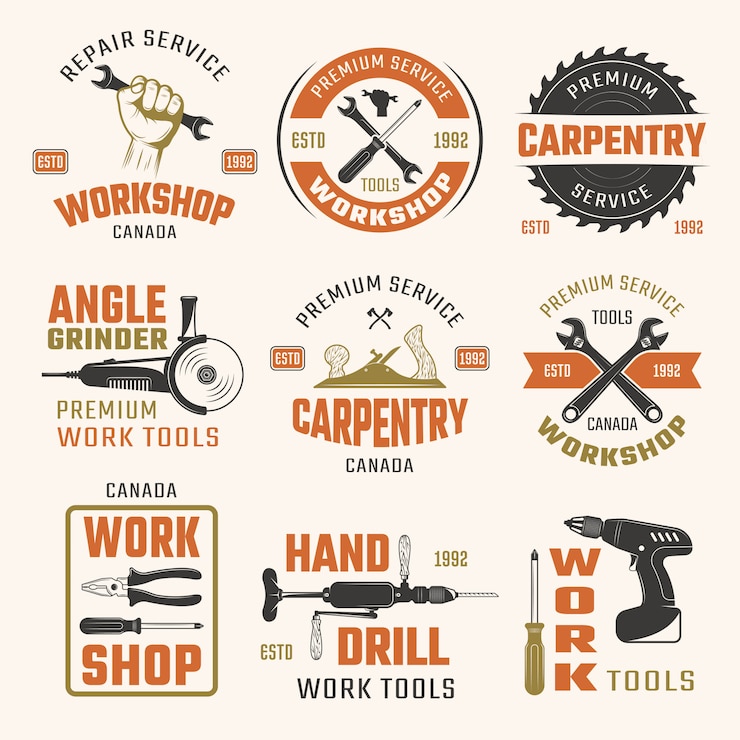 Vector Gratis work tools retro style emblems