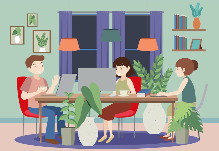 Vector Gratis workplace interior in flat design concept