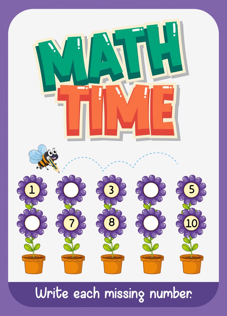 Vector Gratis worksheet template design for math with missing number