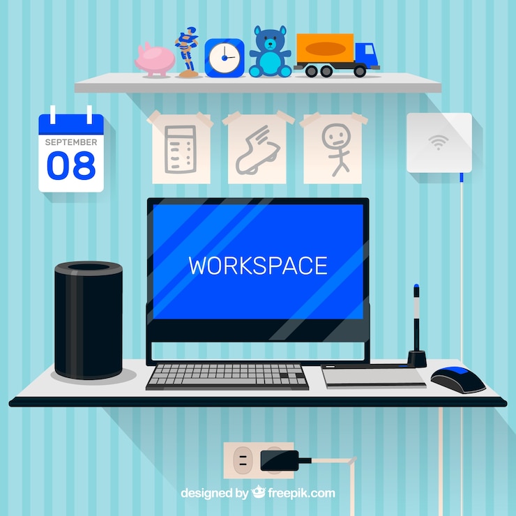 Vector Gratis workspace with toys background
