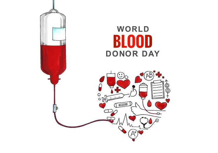 Vector Gratis world blood donor day and a bottle with heart background