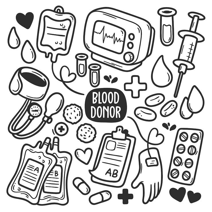 Vector Gratis world blood donor day stickers hand drawn doodle coloring vector