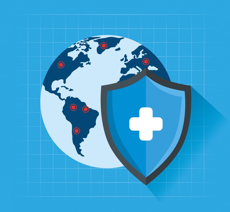 Vector Gratis world planet with covid 19 location and shield 