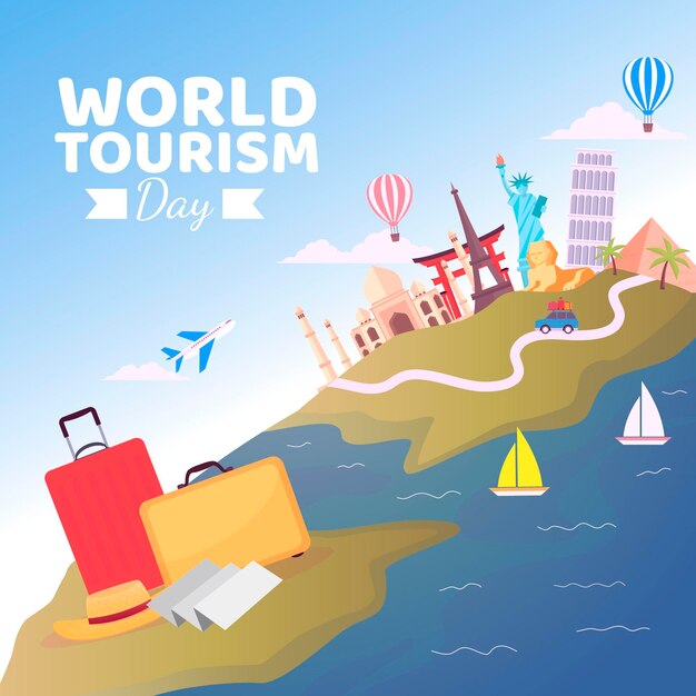 World tourism day celebration flat design