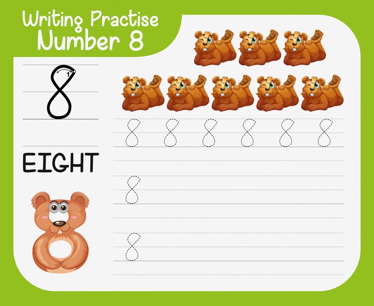 Vector Gratis writing practice number eight