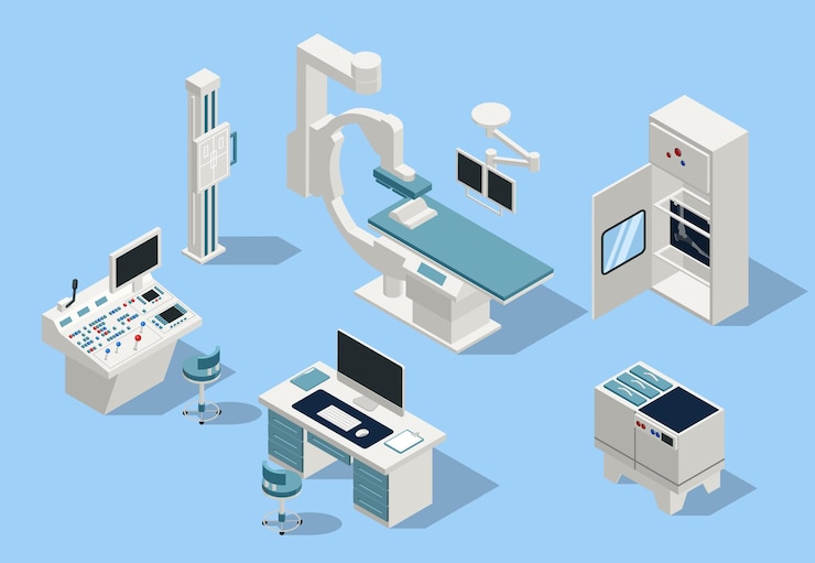 Vector Gratis x-ray isometric set with healthcare equipment symbols isolated vector illustration