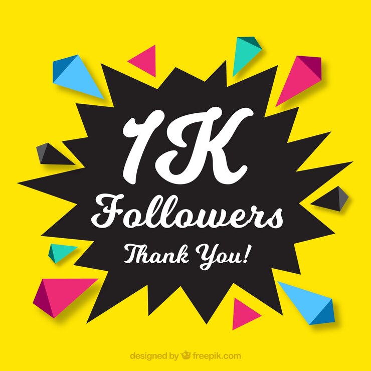Vector Gratis yellow background with abstract shapes of 1k followers