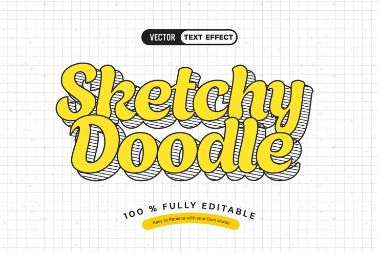 Vector Gratis yellow sketchy doodle editable text effect
