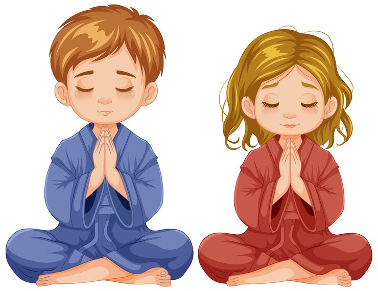 Vector Gratis young boy and girl meditating