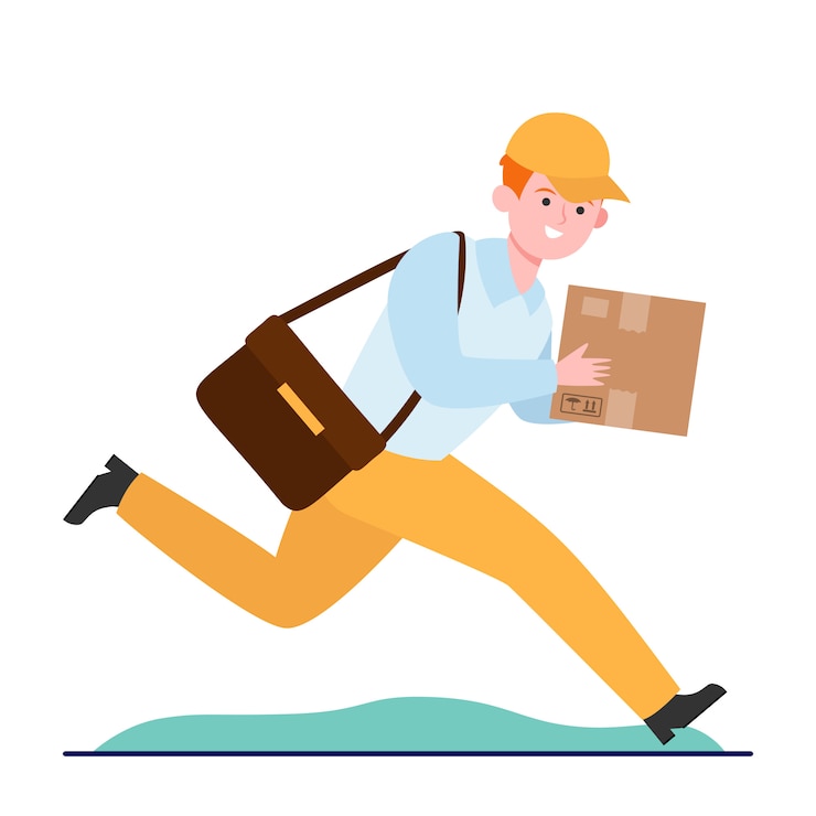 Vector Gratis young courier running with cardboard box