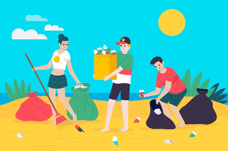Vector Gratis young people cleaning the beach