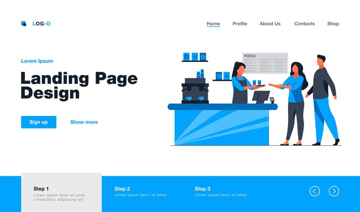 Vector Gratis young people ordering takeaway coffee in cafe. barista, chat, network landing page in flat style