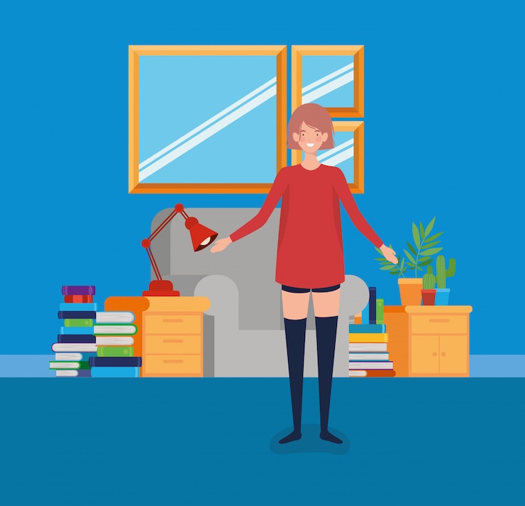 Vector Gratis young woman standing in the living room
