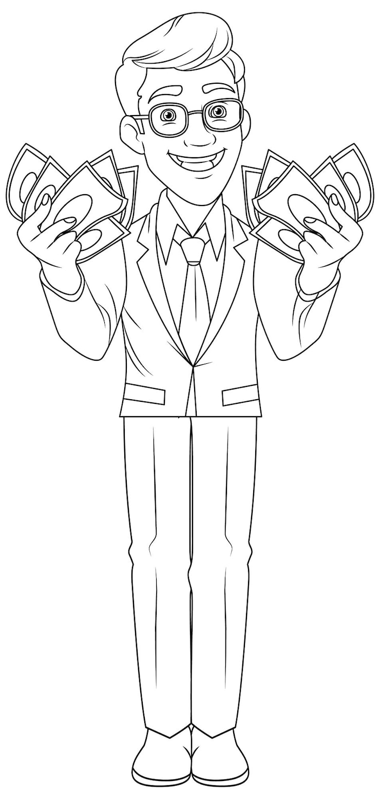 Vector Gratis youth business man holding money doodle outline