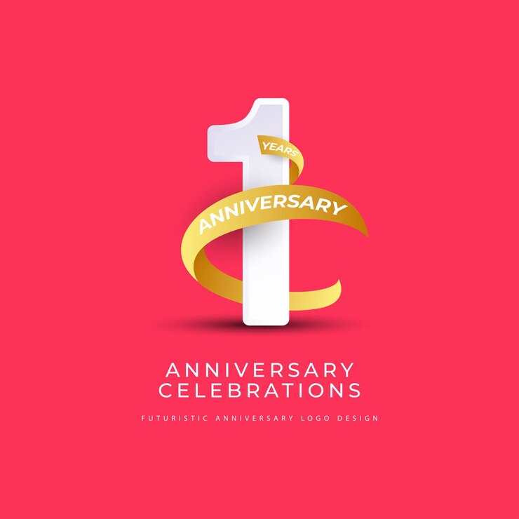 1 year Anniversary celebrations logo with ribbons Gold color is elegant and luxurious
