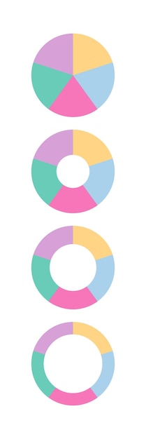 100 percent round pie chart circular progress bar with 5 segments circle loading template