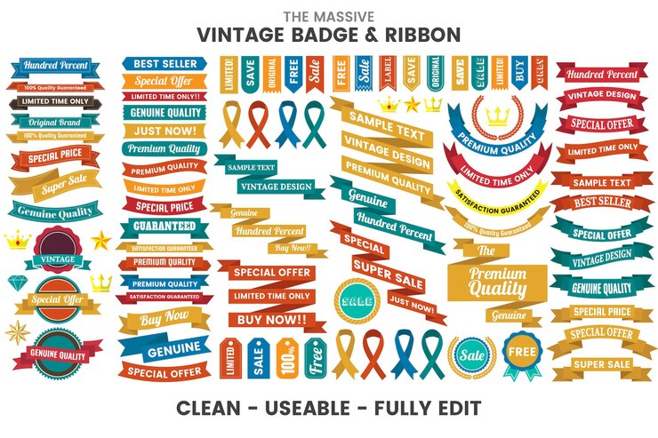 Vector 1046 vintage badge ribbon01