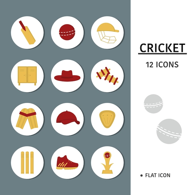 12 Icons Pack Of Cricket Essential Object Over Circle White And Grey Abstract Background
