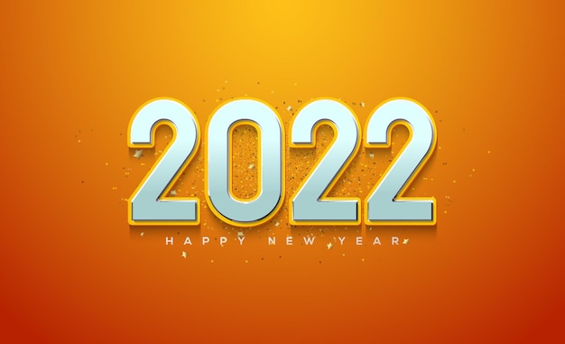 2022 happy new year with white numbers wrapped in yellow