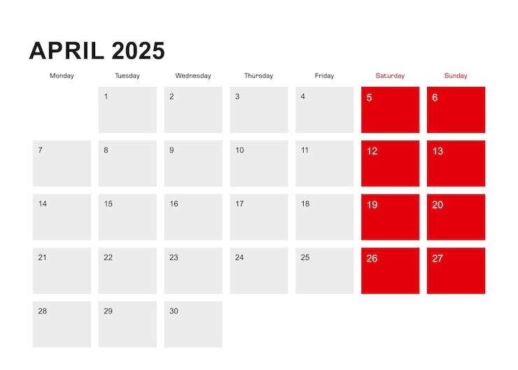 Vector 2025 april planner calendar design week starts from monday
