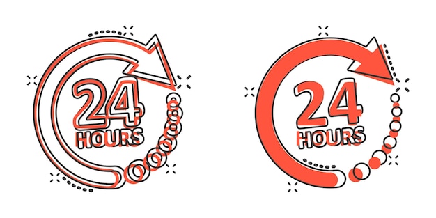 24 hours service icon in comic style All day business and service cartoon vector illustration on isolated background Quick service time splash effect sign business concept