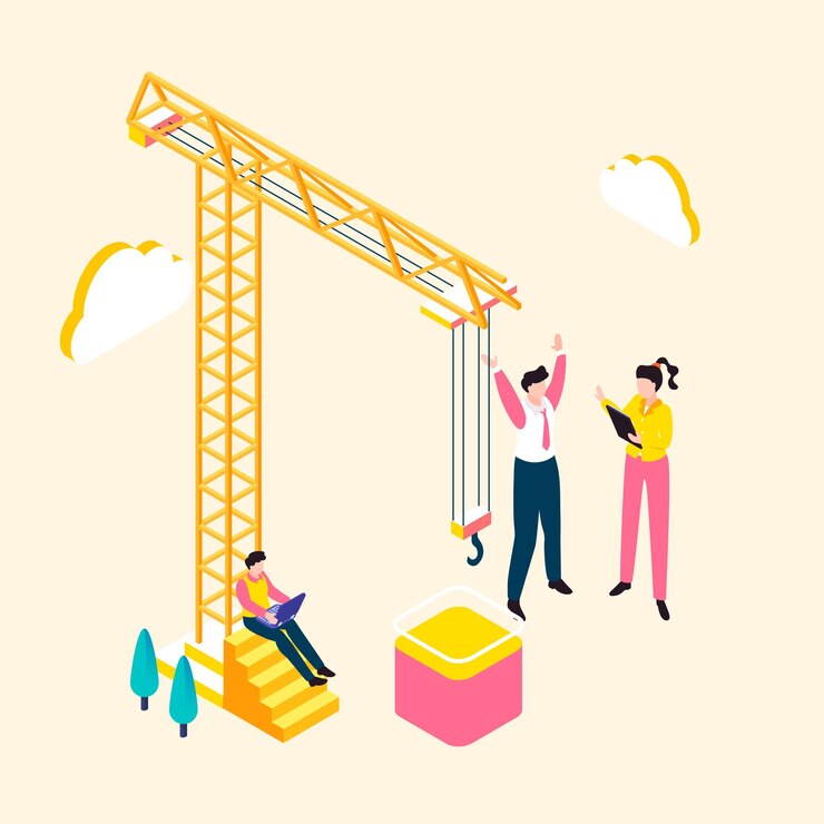 Vector 25d may 1st labor day illustration construction worker isometric poster
